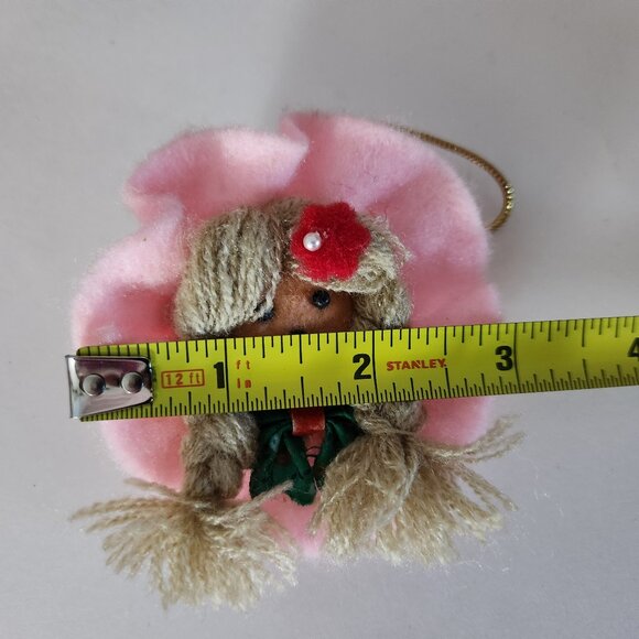 Vintage Felt and Yarn Christmas Ornament Girl with Hat and Braids - Picture 4 of 5